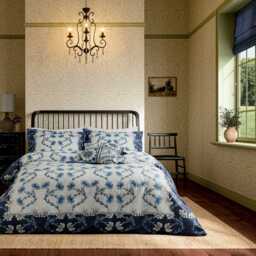 William Morris - V&A Scrolling Carnation Double Duvet Cover Set, Indigo & Ivory - thumbnail 2