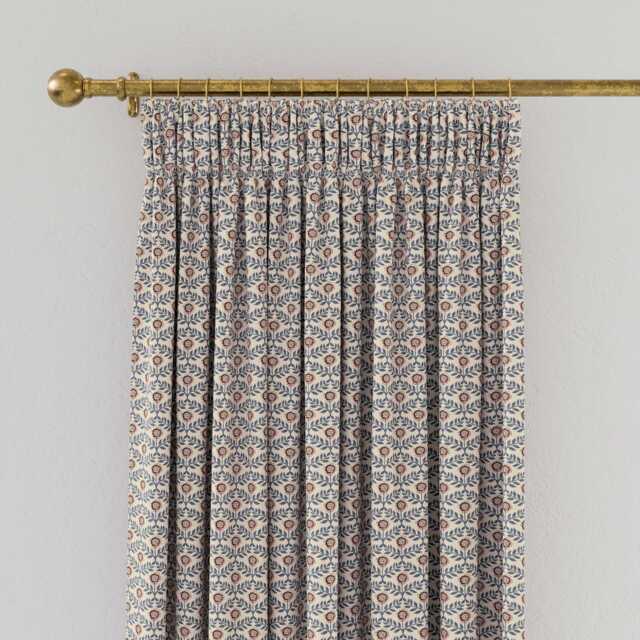 "Joules Floral Foulard Lined Curtains 66"" x 72"", Blue/Creme" - image 1