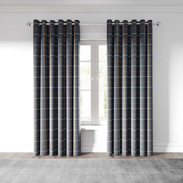"Helena Springfield Harper Lined Curtains 90"" x 72"", Charcoal/Ginger" - image 1