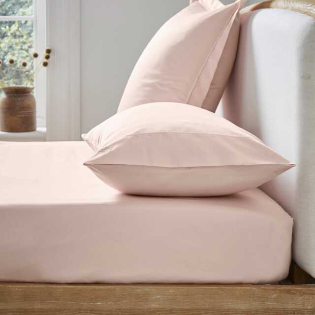 Ted Baker 250 Thread Count Plain Dye Double Fitted Sheet, Soft Pink