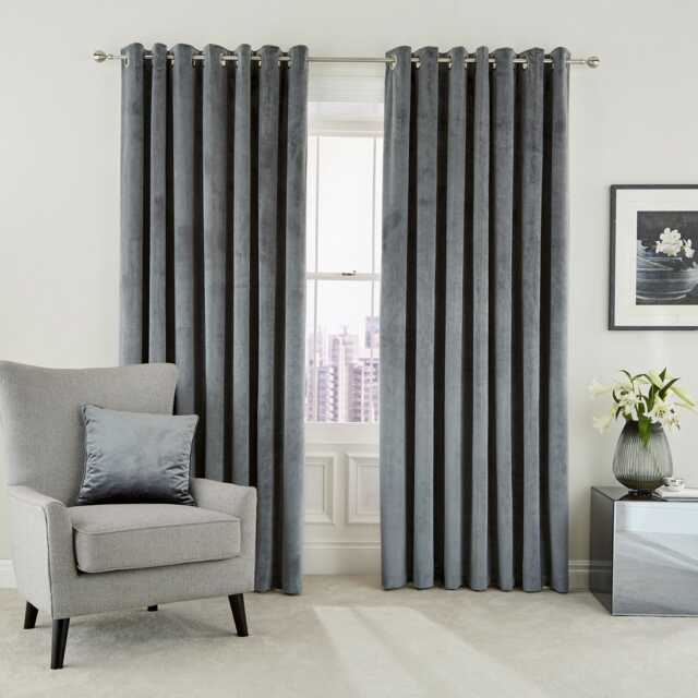 "Helena Springfield Escala Lined Curtains 66"" x 54"", Steel" - image 1