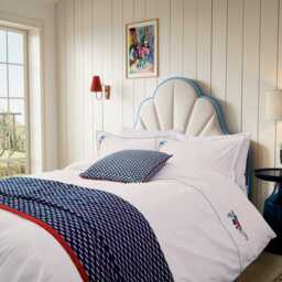 Land & Shore Fia Kingsize Duvet Cover Set, Blue/Red - thumbnail 1