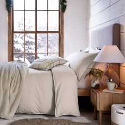 Murmur Laila Brushed Cotton Double Duvet Cover, Linen - thumbnail 1