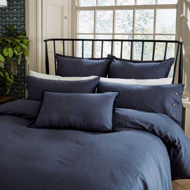 William Morris Linen Cotton Plain Dye Kingsize Duvet Cover, Blue - image 1