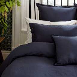 William Morris Linen Cotton Plain Dye Kingsize Duvet Cover, Blue - thumbnail 2