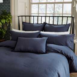 William Morris Linen Cotton Plain Dye Kingsize Duvet Cover, Blue - thumbnail 1