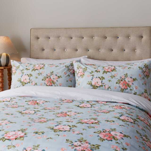 Helena Springfield Fable Wild Rose Single Duvet Cover SET, Duck Egg & Powder Pink - image 1