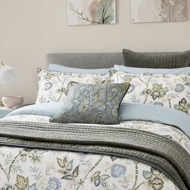 Bedeck of Belfast Emira Double Duvet Cover SET, Soft Teal & Green - image 1