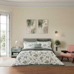 Bedeck of Belfast Emira Double Duvet Cover SET, Soft Teal & Green - thumbnail 2