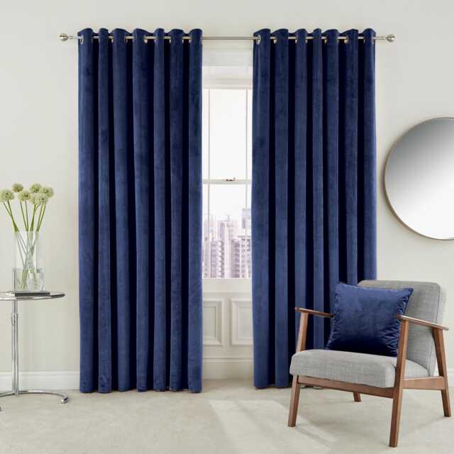 "Helena Springfield Escala Lined Curtains 66"" x 54"", Electric Blue" - image 1