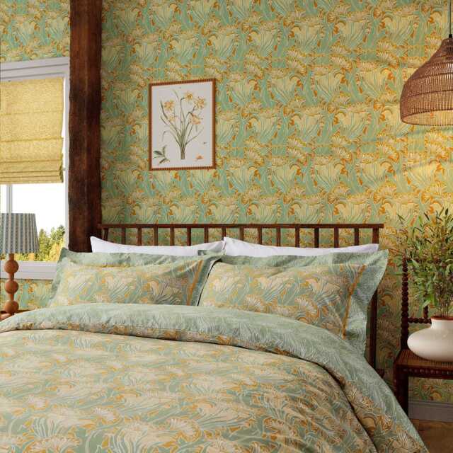 Morris & Co Laceflower Single Duvet Cover SET, Tobacco/Pistachio - image 1
