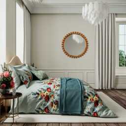 V&A Botanical Harmony Single Duvet Cover Set, Teal/Claret - thumbnail 2