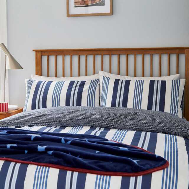 Helena Springfield Long Island Huntington Stripe Double Duvet Cover SET, Blue - image 1