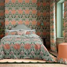 Morris & Co Helena Cushion 50cm x 50cm, Peach & Teal - thumbnail 2