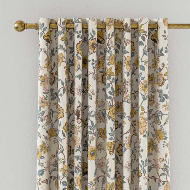 "Joules Indienne Floral Lined Curtains 66"" x 90"", Teal" - image 1