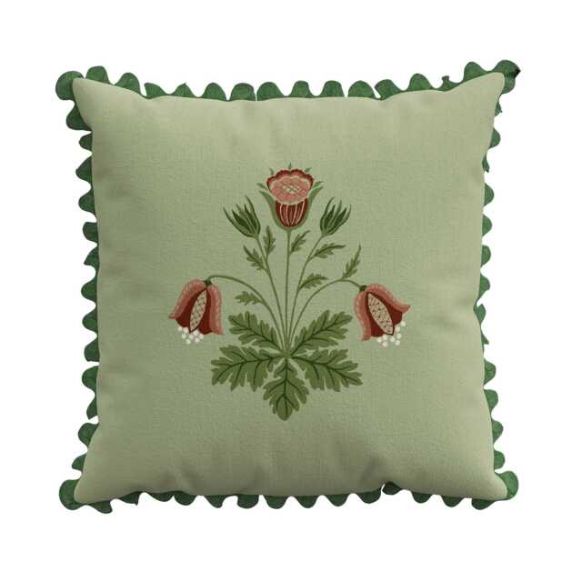 Morris & Co X Emery Walker Rose Cushion 50cm x 50cm, Bough's Green/Rose - image 1