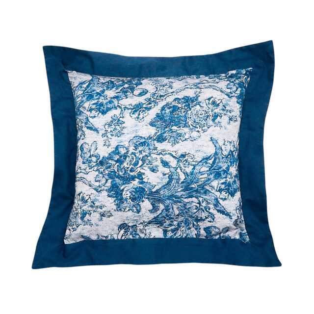 Sanderson Giles Deacon Fringed Tulip Toile Pair of Square Pillowcases, Smalt - image 1