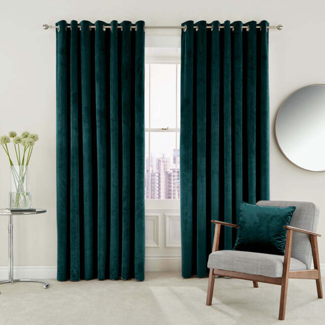 "Helena Springfield Escala Lined Curtains 66"" x 90"", Teal" - image 1