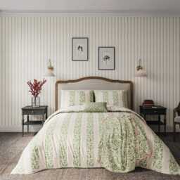 Helena Springfield Harvest Moon Oak Stripe Single Duvet Cover SET, Green/Pink - thumbnail 2