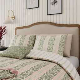 Helena Springfield Harvest Moon Oak Stripe Single Duvet Cover SET, Green/Pink - thumbnail 1