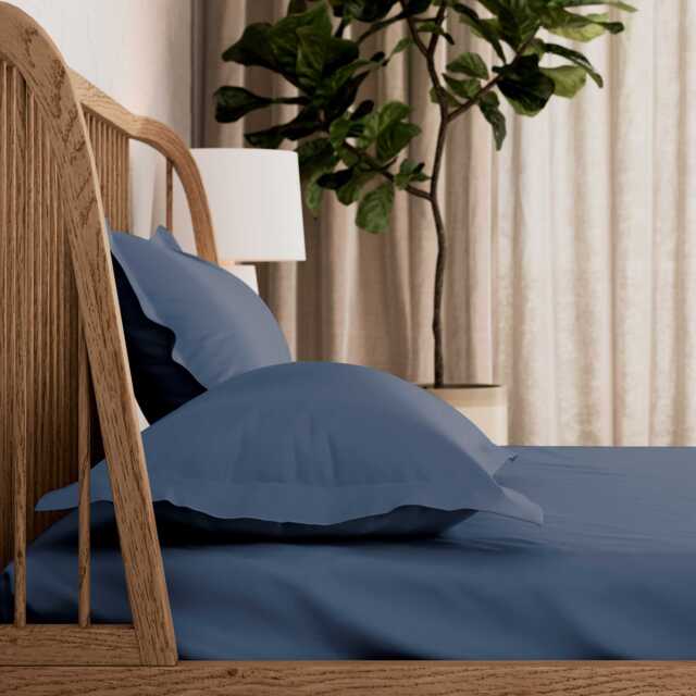 By Bedeck 500 Thread Count Plain Dye Single Fitted Sheet, Navy - image 1