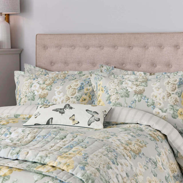Sanderson Hollyhocks Kingsize Duvet Cover SET, Silver - image 1
