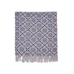 Joules Country Tiles Throw, Blue/Creme