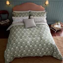 Joules Juliette Stamp Super Kingsize Duvet Cover Set, Green - thumbnail 1