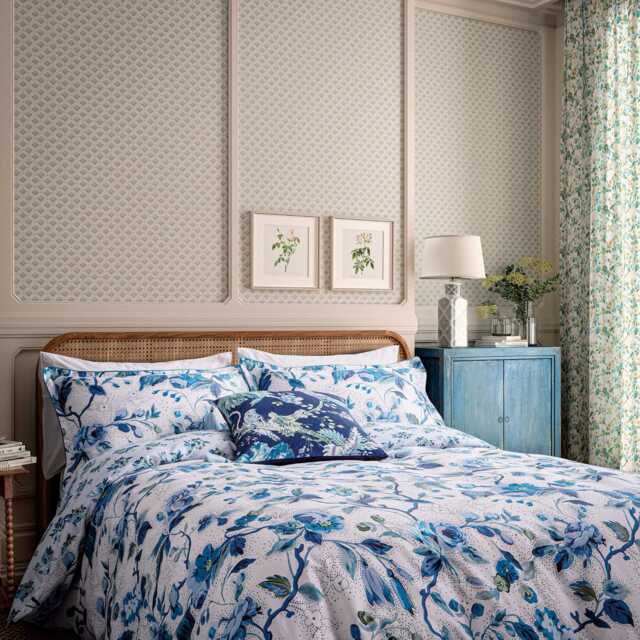 English Heritage Craven Street Floral Single Duvet Cover SET, Woad - image 1
