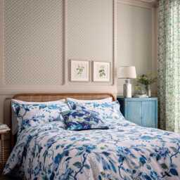 English Heritage Craven Street Floral Single Duvet Cover SET, Woad