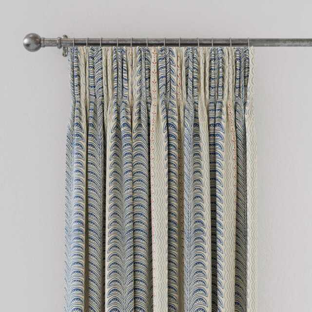 "Land & Shore Fintra Stripe Lined Curtains 90"" x 72"", Blue/Red" - image 1