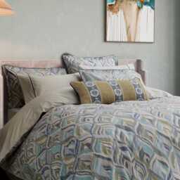 Bedeck of Belfast Rayanne Super Kingsize Duvet Cover Set, Soft Teal & Green