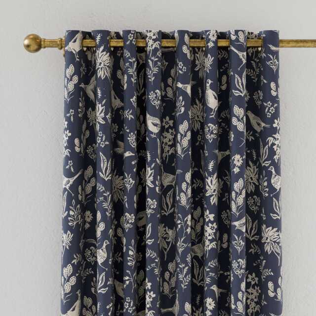 "Joules Festival Pheasants Lined Curtains 66"" x 72"", Navy" - image 1