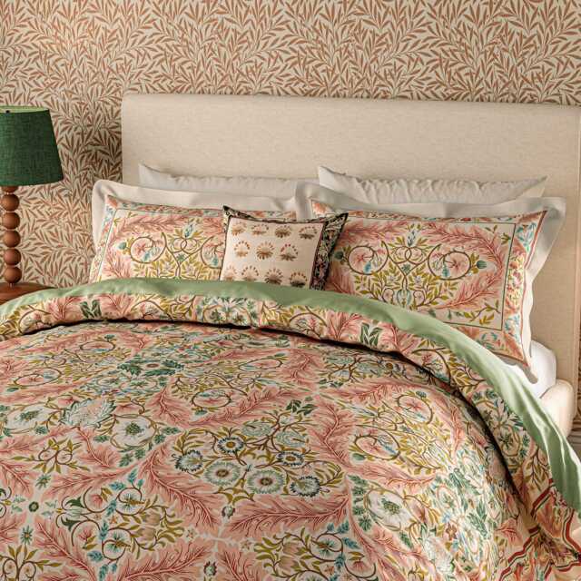 Morris & Co - V&A Earthly Paradise Double Duvet Cover SET, Rose & Pale Olive - image 1