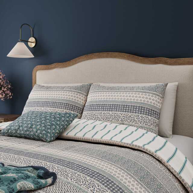 Helena Springfield Harvest Moon Folk Stripe Super Kingsize Duvet Cover SET, Blue/Teal - image 1