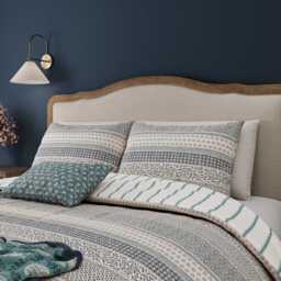 Helena Springfield Harvest Moon Folk Stripe Super Kingsize Duvet Cover SET, Blue/Teal