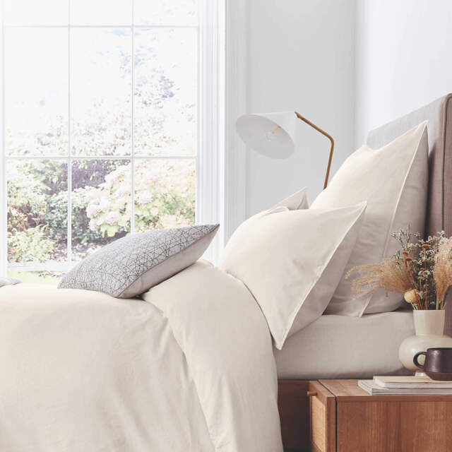 Murmur Linen Rich Plain Dye Still Double Duvet Cover, Ivory - image 1