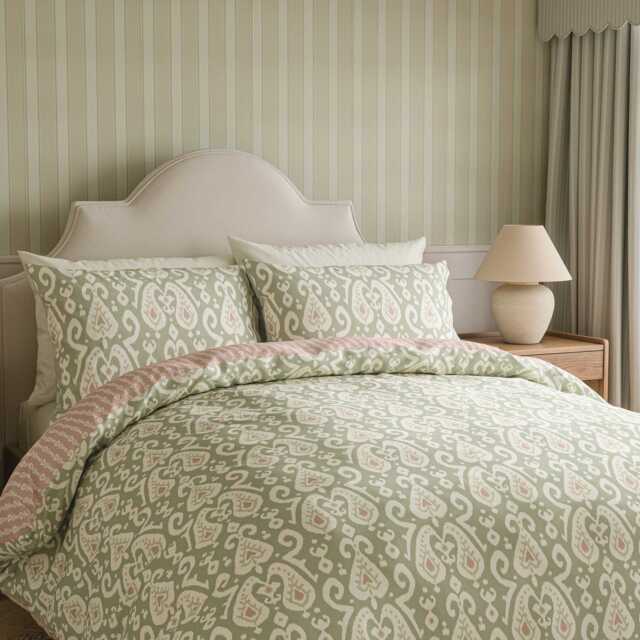 Sanderson Java Super Kingsize Duvet Cover SET, Sage/Pink Clay - image 1