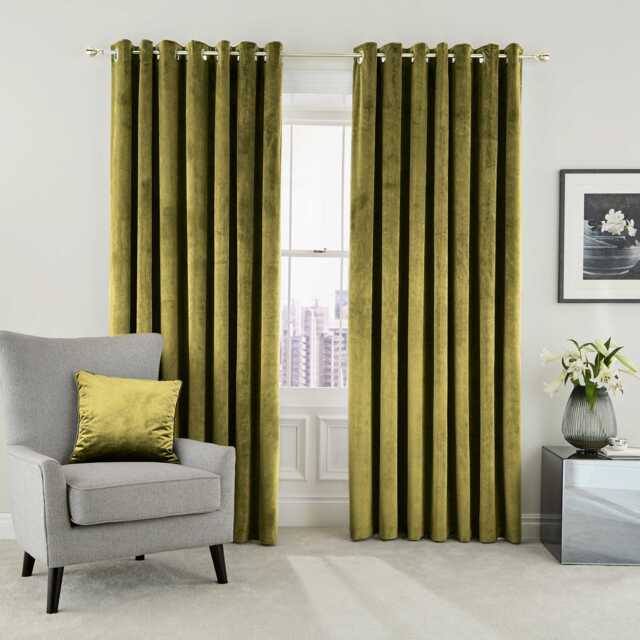 "Helena Springfield Escala Lined Curtains 66"" x 54"", Olive" - image 1