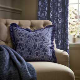 Burleigh x Bedeck of Belfast Calico Frilled Edge Cushion 50cm x 50cm, Blue - thumbnail 2