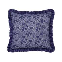 Burleigh x Bedeck of Belfast Calico Frilled Edge Cushion 50cm x 50cm, Blue - thumbnail 1