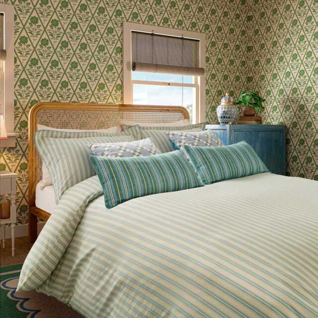 Joules Ticking Stripe Super Kingsize Duvet Cover Set, Blue/Green - image 1