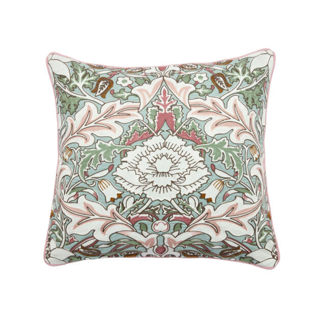 William Morris Strawberry Thief/Severne Embroidered Cushion 50cm x 50cm, Cochineal Pink - image 1
