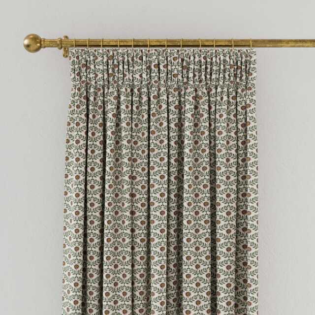 "Joules Floral Foulard Lined Curtains 90"" x 72"", Creme/Green" - image 1