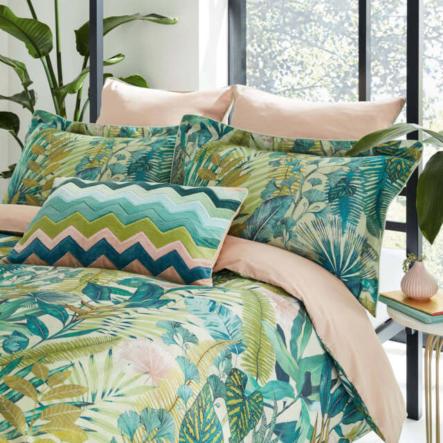 Harlequin Floreana Super Kingsize Duvet Cover Set, Fig Leaf & Coral - image 1