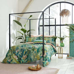 Harlequin Floreana Super Kingsize Duvet Cover Set, Fig Leaf & Coral - thumbnail 2