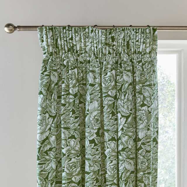 "Burleigh x Bedeck of Belfast Hibiscus Lined Curtains 66"" x 72"", Green" - image 1
