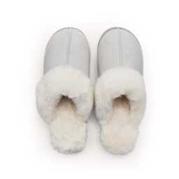 Murmur Tilda Faux Fur Slippers Size 6-7, Cloud Grey