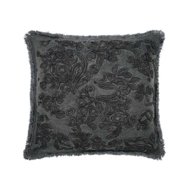 Burleigh x Bedeck of Belfast Regal Peacock Embroidered Cushion 50cm x 50cm, Charcoal/White - image 1