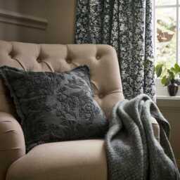 Burleigh x Bedeck of Belfast Regal Peacock Embroidered Cushion 50cm x 50cm, Charcoal/White - thumbnail 2